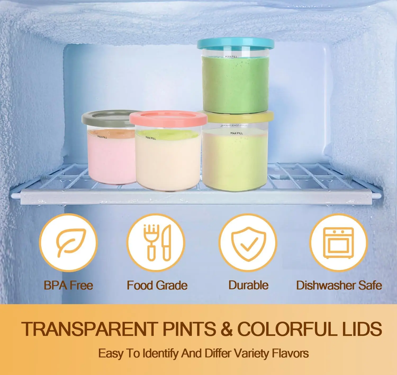 1/2/4Pcs Ice Cream Pints Cups For NINJA- CREAMI NC300s Series Ice Cream Maker Replacements Storage Jar With Sealing Lids