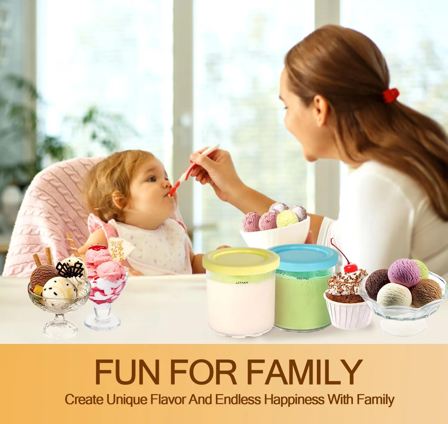 1/2/4Pcs Ice Cream Pints Cups For NINJA- CREAMI NC300s Series Ice Cream Maker Replacements Storage Jar With Sealing Lids