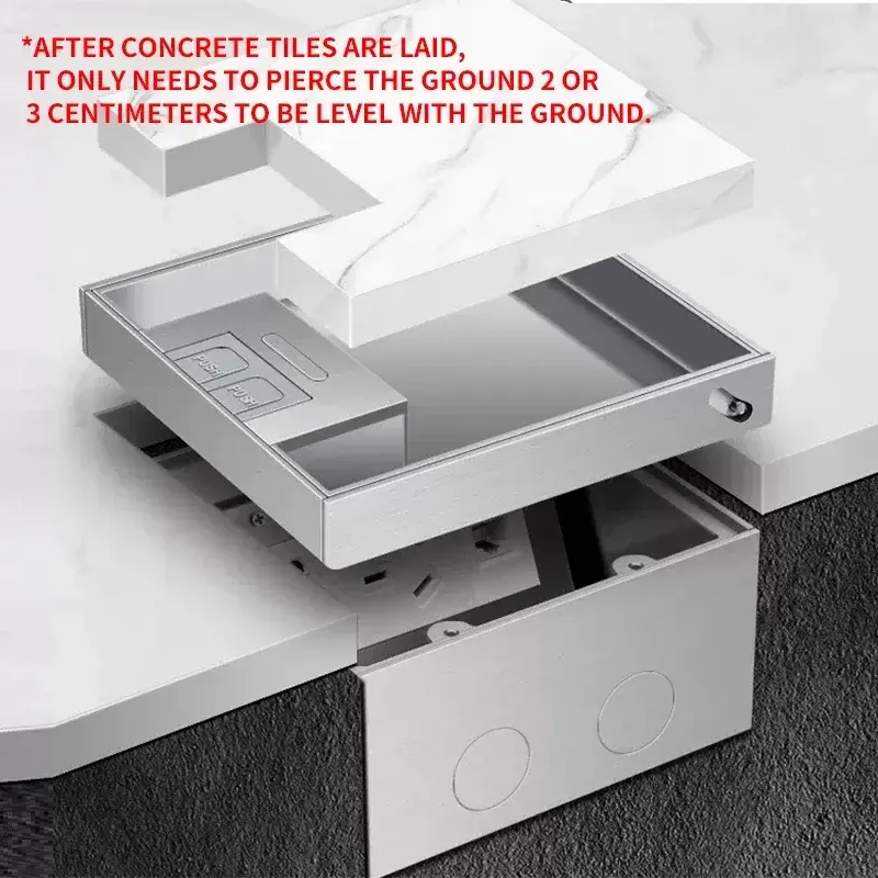 130mm x 130mm Embedded Hidden Floor Socket with Universal Standards EU/FR/BR/IL/IT/Korea for Kitchen Bathroom Tile Inlay