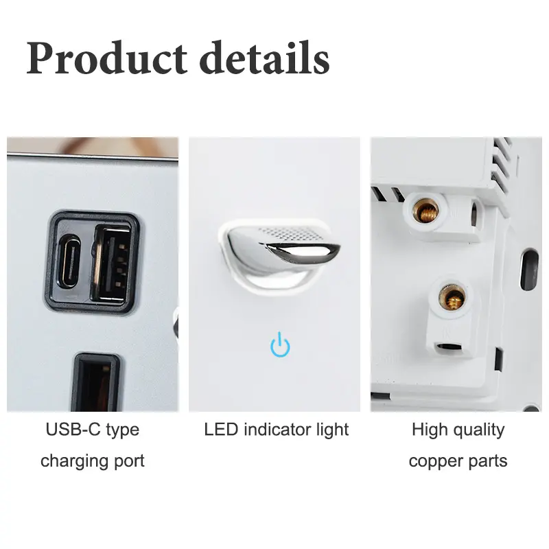 YINKA Type-c Plug USB Charger, UK Standard 13A Socket with Double USB Ports, 2.1A Wall Outlet Double Outlet with Galss Panel
