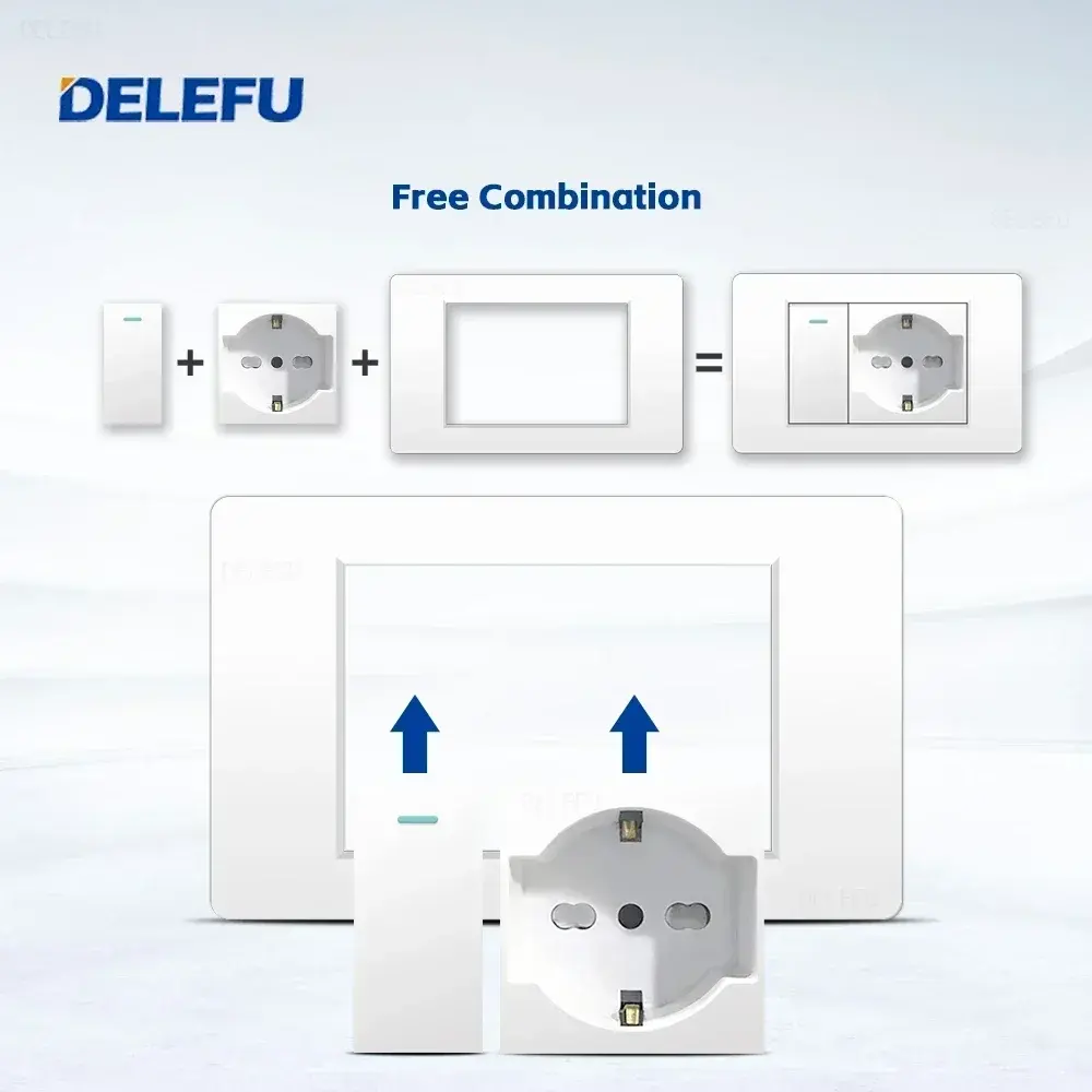 DELEFU White Retardant PC Italy USB TypeC Fast Charging Wall Socket Schuko Tuya Wifi Smart Switch Sat TV Tel Doorbell Chile