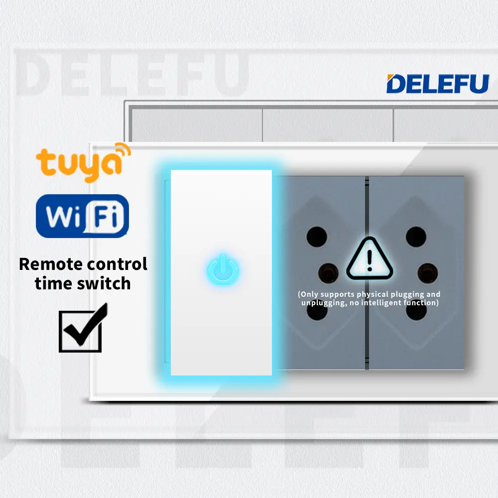 DELEFU White Retardant PC Italy USB TypeC Fast Charging Wall Socket Schuko Tuya Wifi Smart Switch Sat TV Tel Doorbell Chile