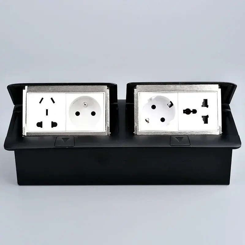 146mmx220mm Double Row Pop-Up Floor Outlet with EU/UK/US Plug & USB/RJ45/HDMI Ports 220V Hidden Socket for Office Meeting Room