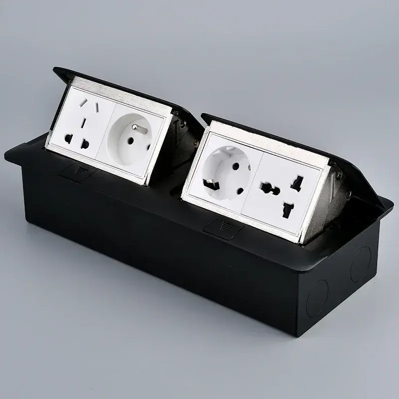 146mmx220mm Double Row Pop-Up Floor Outlet with EU/UK/US Plug & USB/RJ45/HDMI Ports 220V Hidden Socket for Office Meeting Room