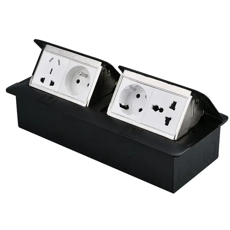 146mmx220mm Double Row Pop-Up Floor Outlet with EU/UK/US Plug & USB/RJ45/HDMI Ports 220V Hidden Socket for Office Meeting Room