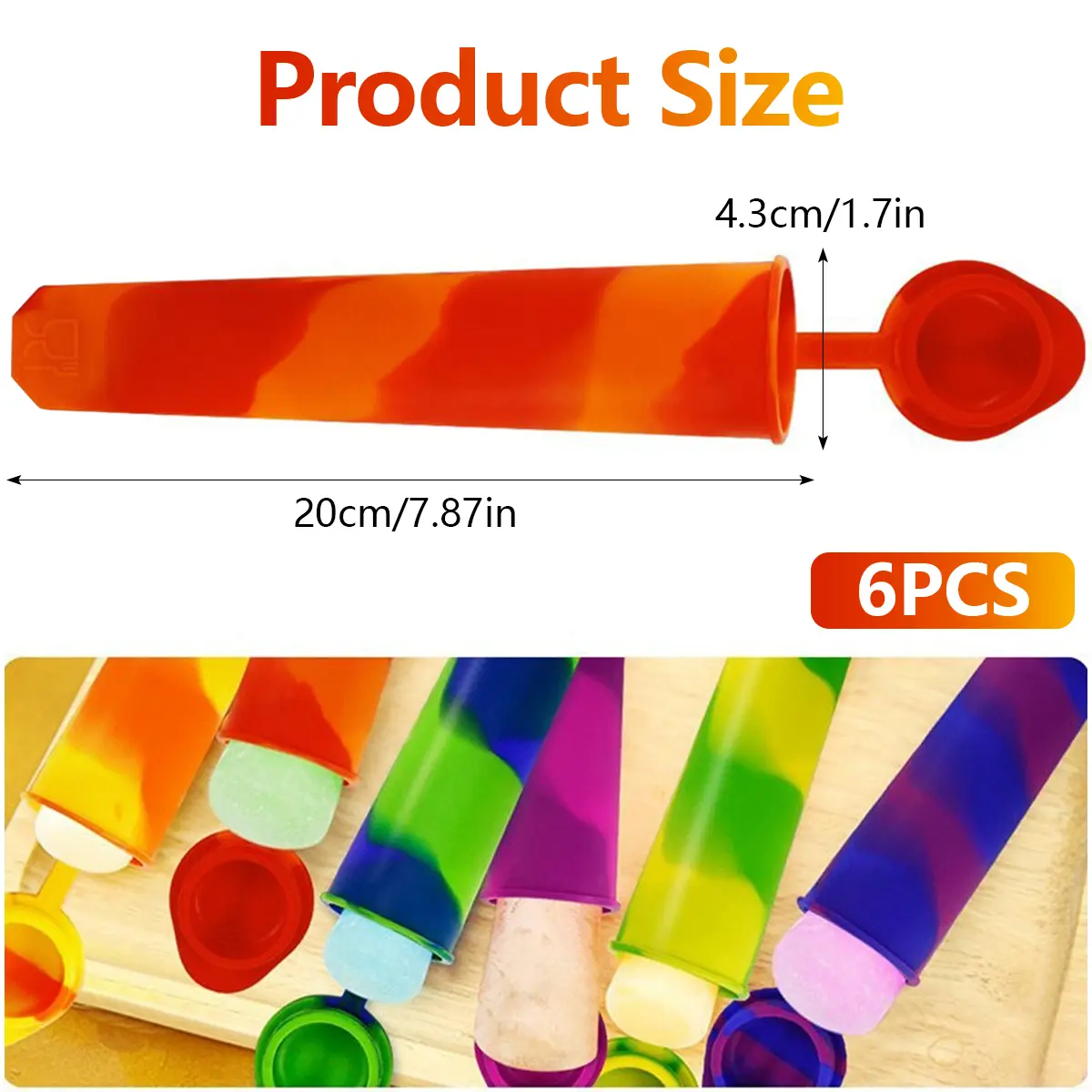 6Pcs Popsicles Molds Reusable Baby Ice Cream Molds Food-Grade Silicone Multi-Colored Popcical Molds DIY Frozen Popsicle Maker