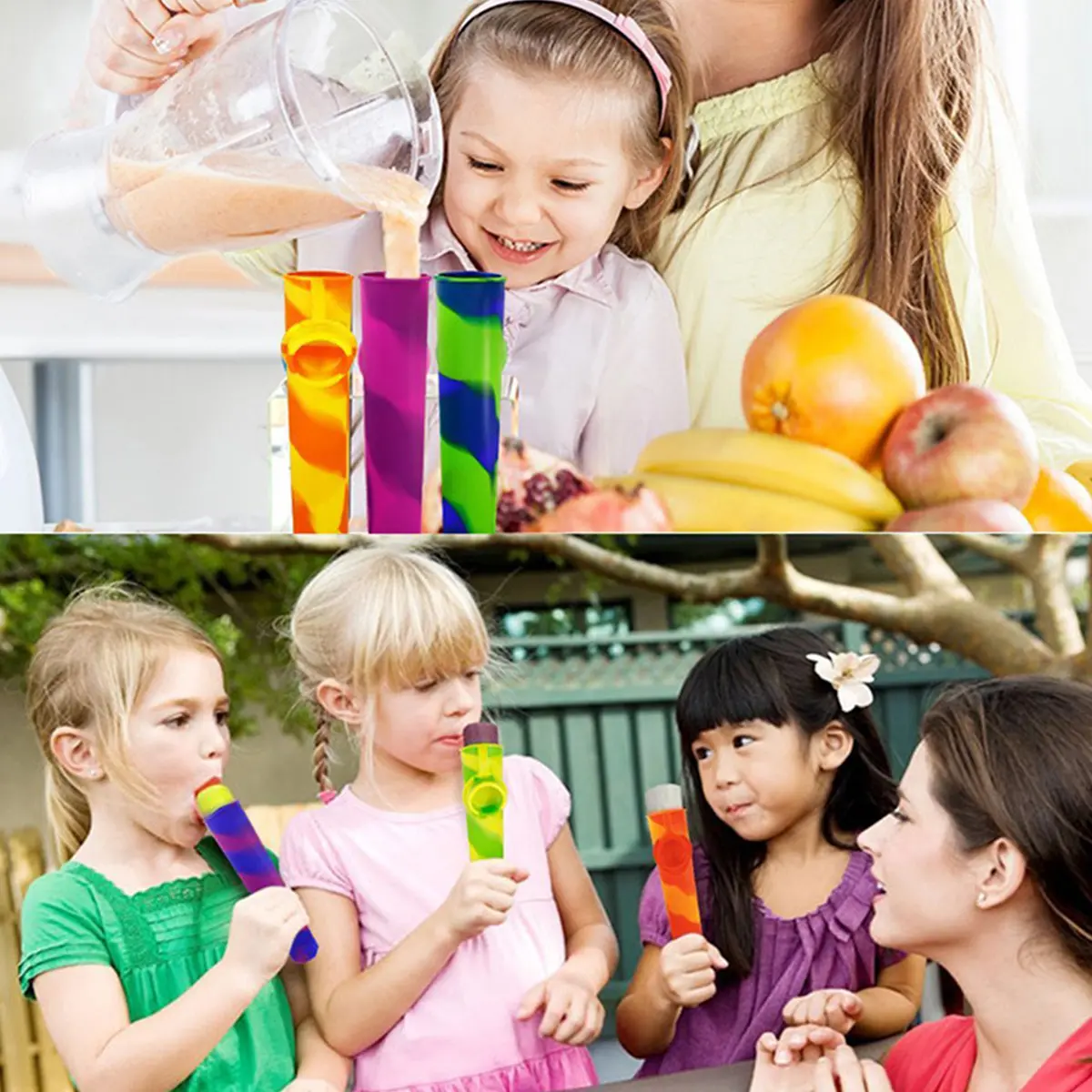 6Pcs Popsicles Molds Reusable Baby Ice Cream Molds Food-Grade Silicone Multi-Colored Popcical Molds DIY Frozen Popsicle Maker