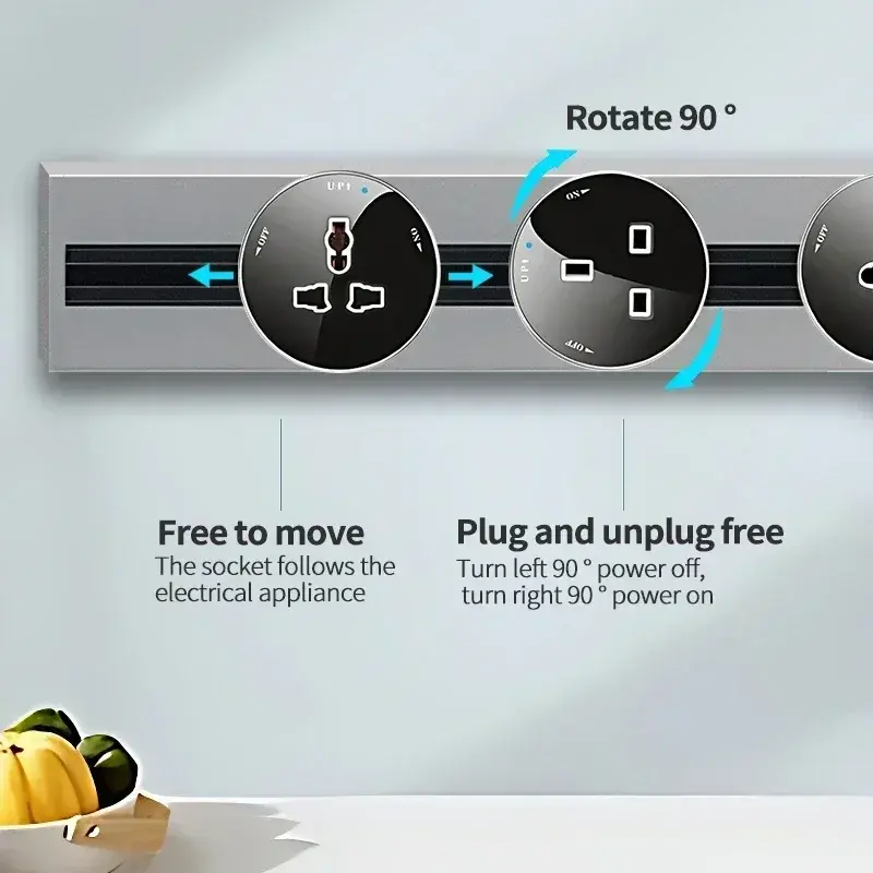 Power Track Home Appliances Universal Socket Electric Plug Adapter With USB,Wall Mount Power Strip with Removable Outlet Adapter