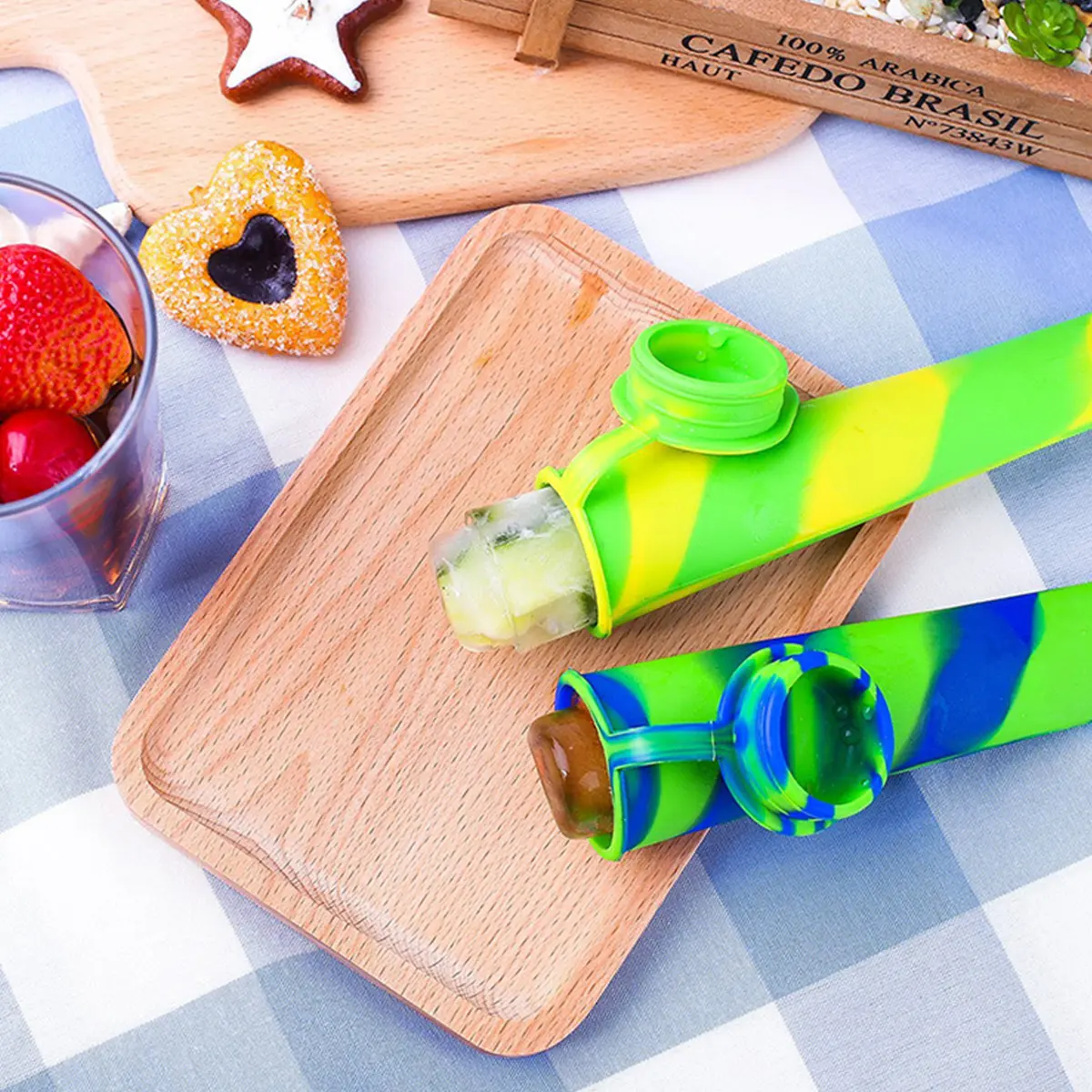6Pcs Popsicles Molds Reusable Baby Ice Cream Molds Food-Grade Silicone Multi-Colored Popcical Molds DIY Frozen Popsicle Maker