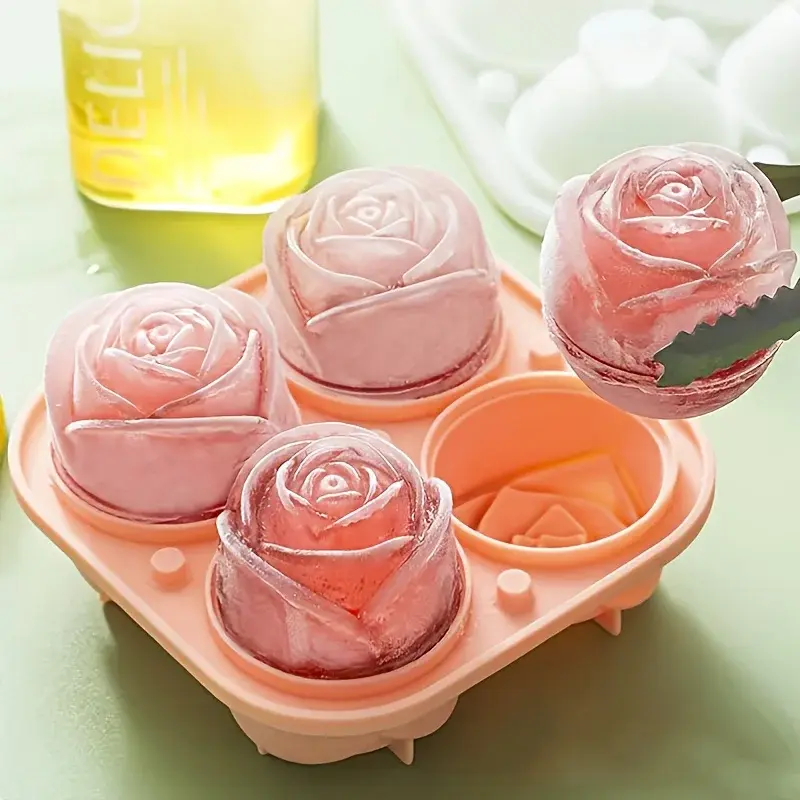 3D Rose Shaped Ice Cube Mold Reusable Food Grade Silicone IceTray Ice Ball Mold for Effortless Dessert Summer Drinks