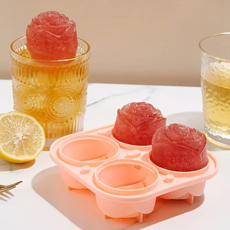 3D Rose Shaped Ice Cube Mold Reusable Food Grade Silicone IceTray Ice Ball Mold for Effortless Dessert Summer Drinks