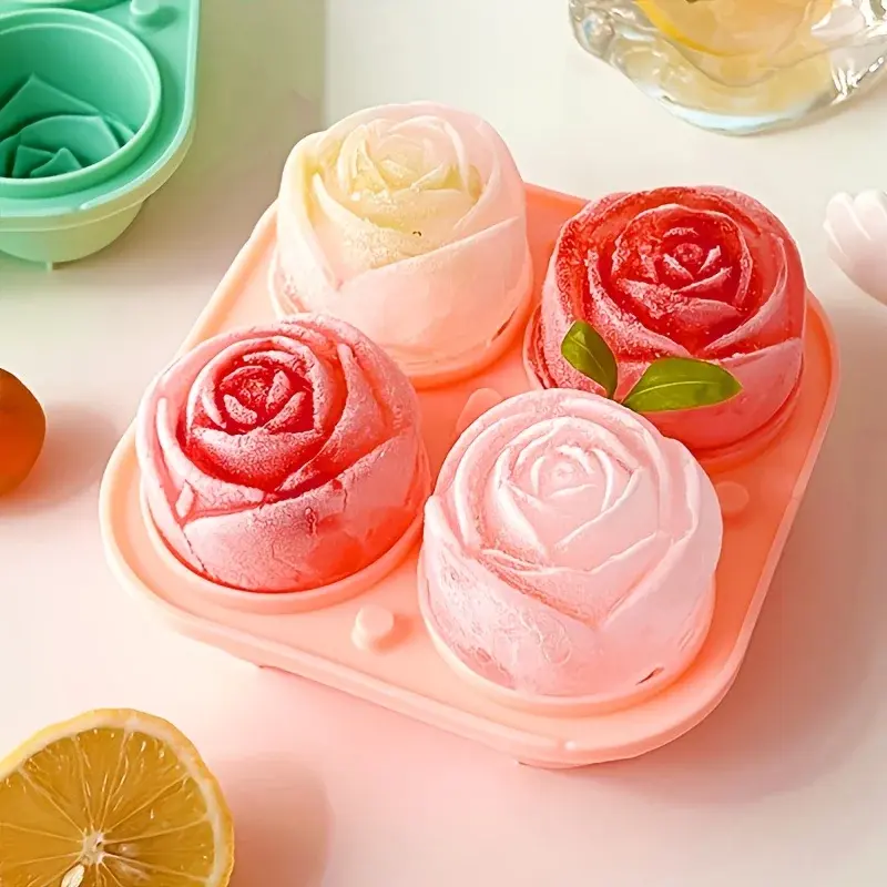 3D Rose Shaped Ice Cube Mold Reusable Food Grade Silicone IceTray Ice Ball Mold for Effortless Dessert Summer Drinks