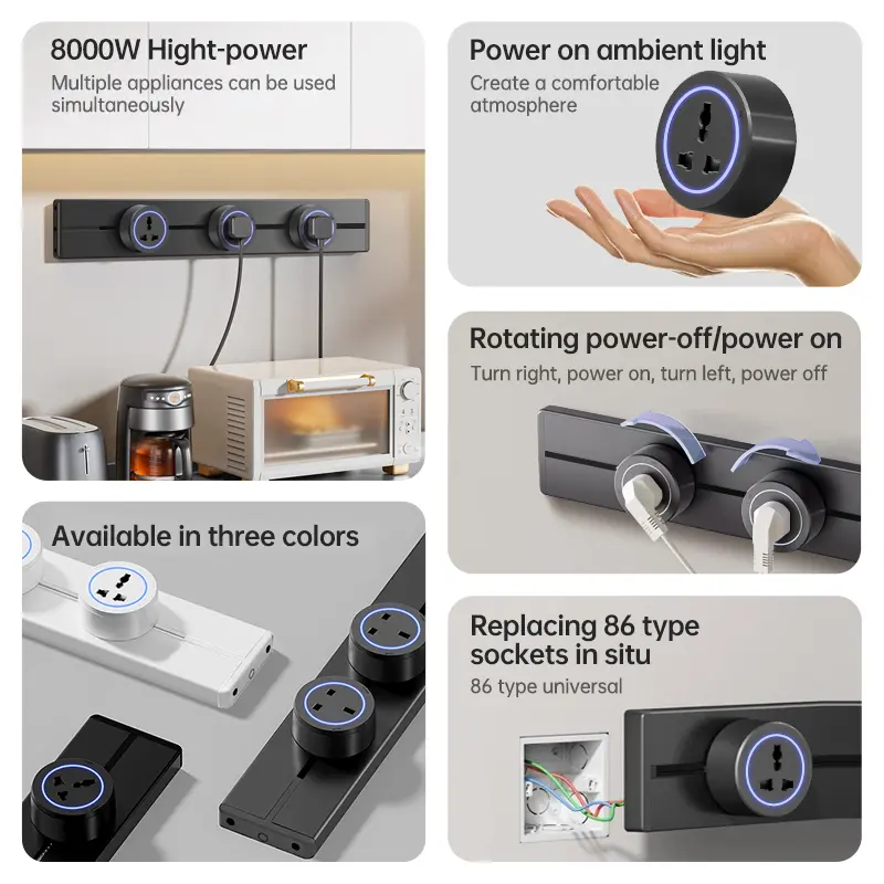 Track socket EU UK fr Korea standard home kitchen bathroom office Wall electric sockets plugs adapters White BlackWall Power