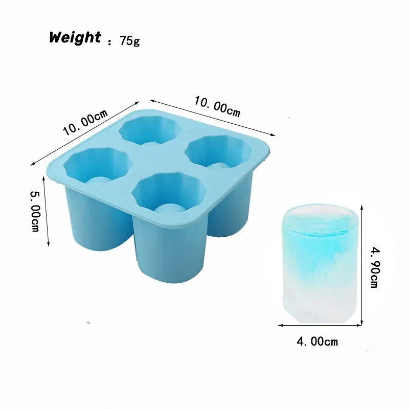 Silicone Ice Cube Mold Four Hole Press Ice Block Maker Creative Round Cup Shape Ice Molds for Whiskey Beer Bar Kitchen Tools