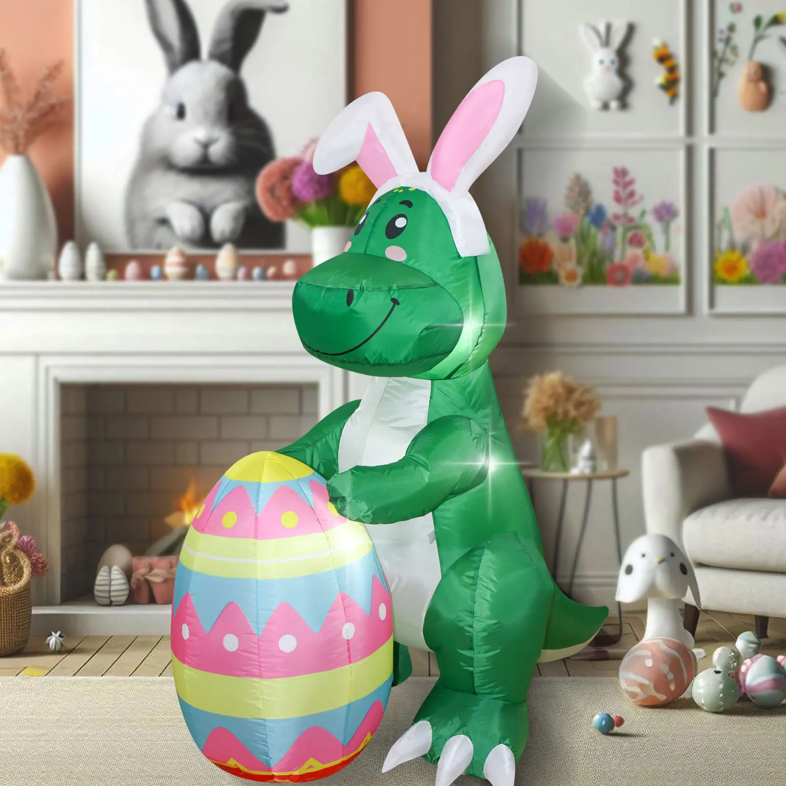 Easter Inflatable Dinosaur Cute Decor for Holiday Party Easter Bunny Holds Egg Easter Chick sits on Egg, Chick Hold Easter Egg