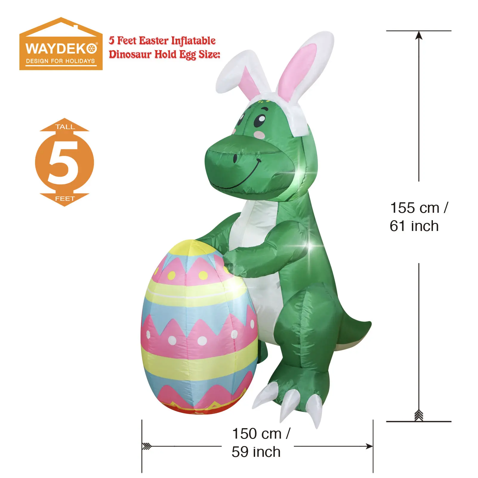 Easter Inflatable Dinosaur Cute Decor for Holiday Party Easter Bunny Holds Egg Easter Chick sits on Egg, Chick Hold Easter Egg
