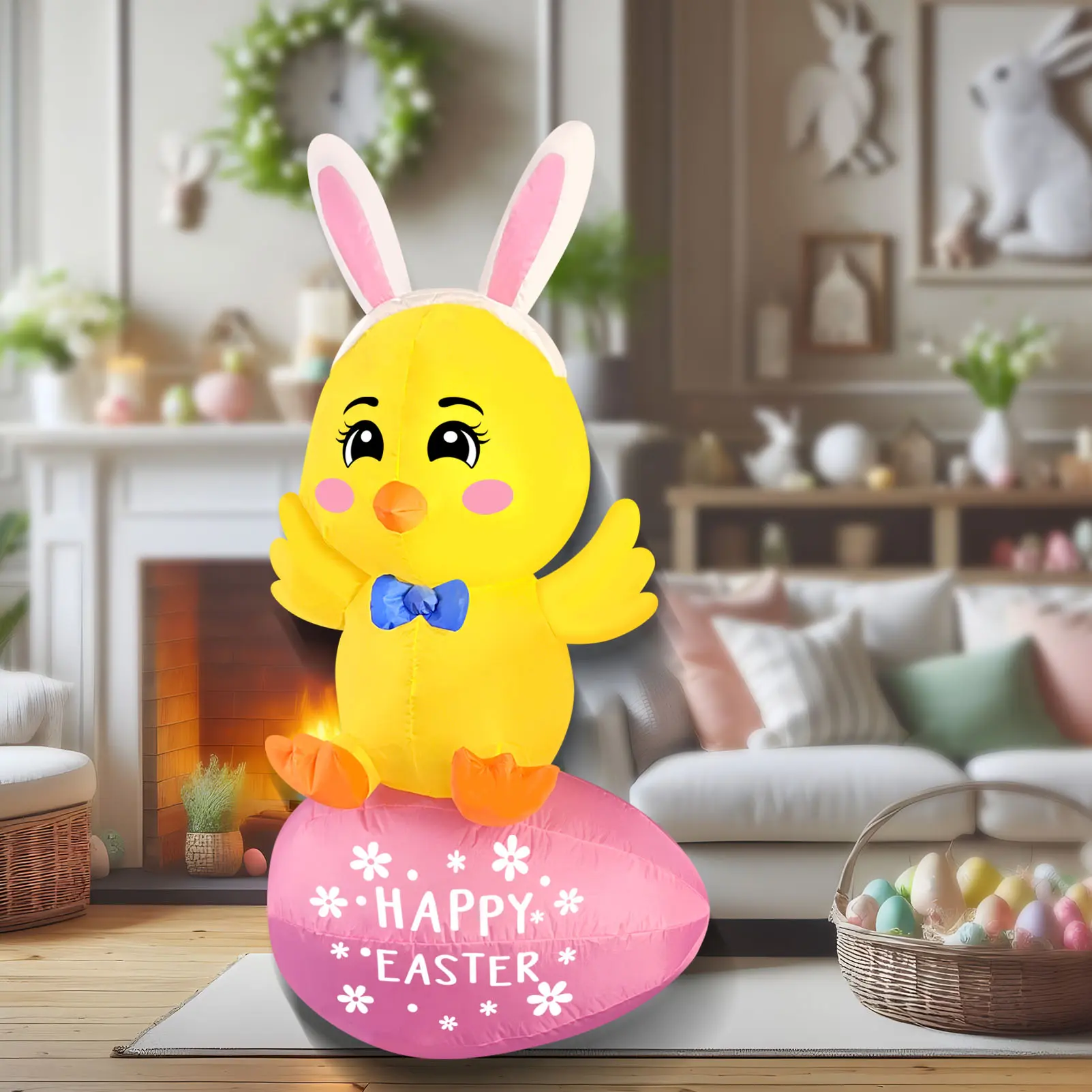 Easter Inflatable Dinosaur Cute Decor for Holiday Party Easter Bunny Holds Egg Easter Chick sits on Egg, Chick Hold Easter Egg