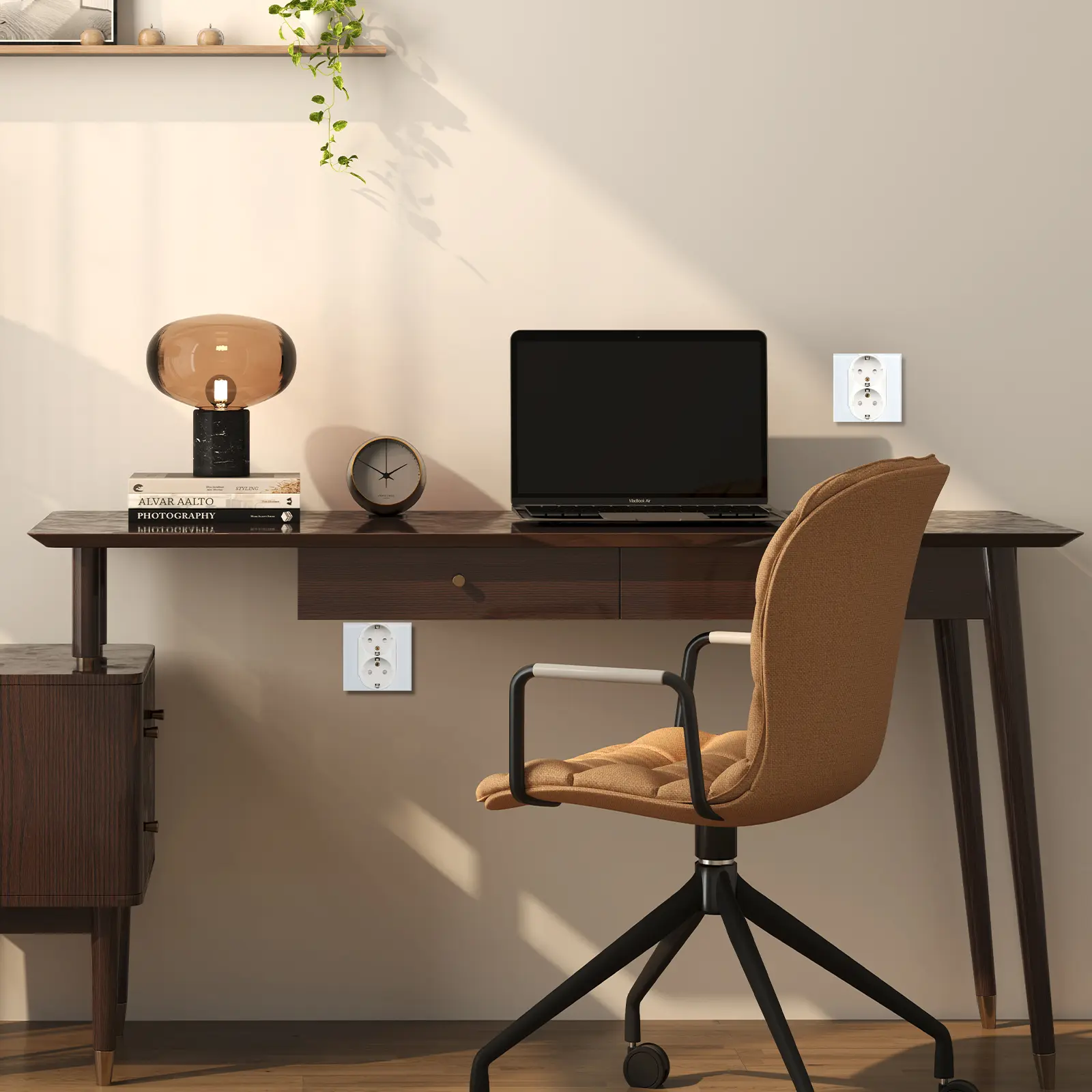 BSEED EU Wall Power Double Sockets Dual Power Outlets Electrical Plug Plastic Panel White Black 110-250V for Home Office