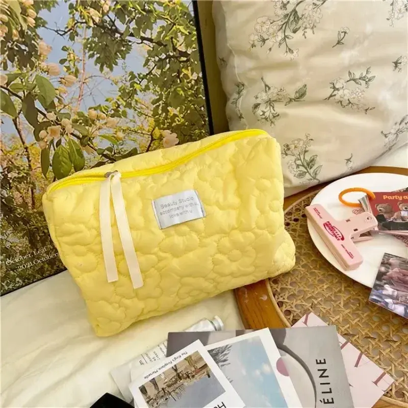 1PC Soft Flower Cosmetic Bag Macaron Color Portable Large Capacity Skin Care Storage Bag Travel Cosmetic Storage Beautiful Box