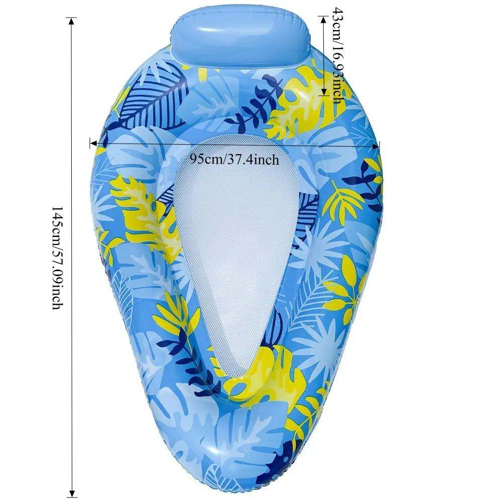 1PC Teardrop Shape Inflatable Lounger with Removable Sun Canopy - Adult Leaf Shaped Mesh Lounger Summer Beach Floating Bed