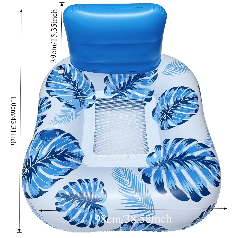 1PC Teardrop Shape Inflatable Lounger with Removable Sun Canopy - Adult Leaf Shaped Mesh Lounger Summer Beach Floating Bed