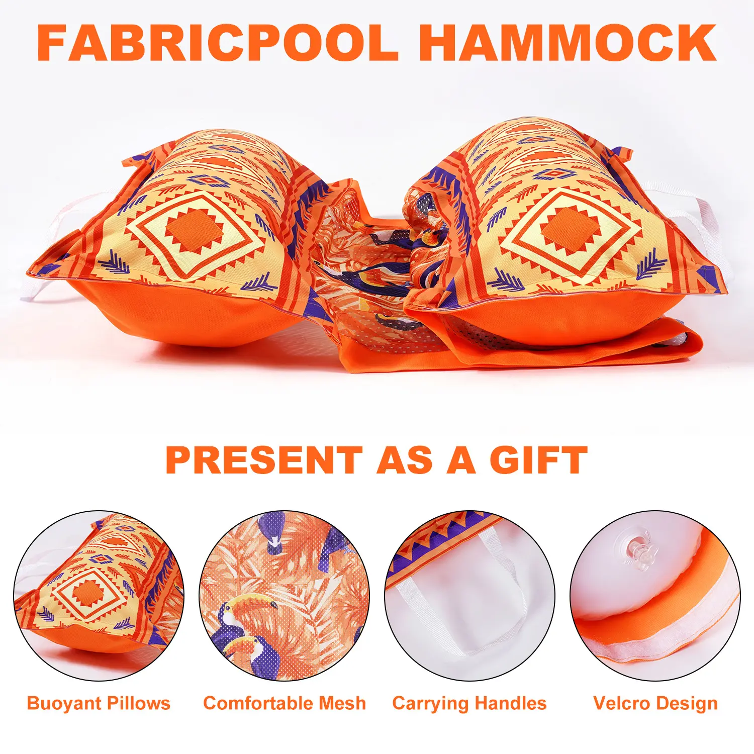 Tropical Fabric Water Hammock Float - Adult Inflatable Lounger Pool Float, Relaxing Swimming Circle Bed for Beach and Pool Fun