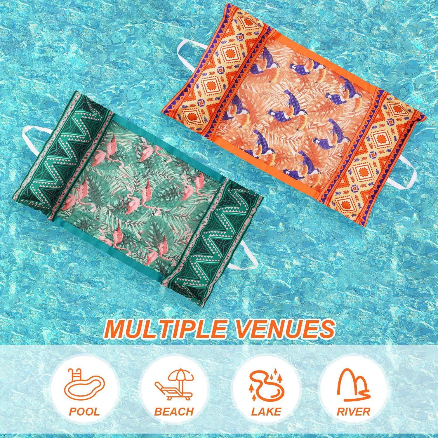 Tropical Fabric Water Hammock Float - Adult Inflatable Lounger Pool Float, Relaxing Swimming Circle Bed for Beach and Pool Fun