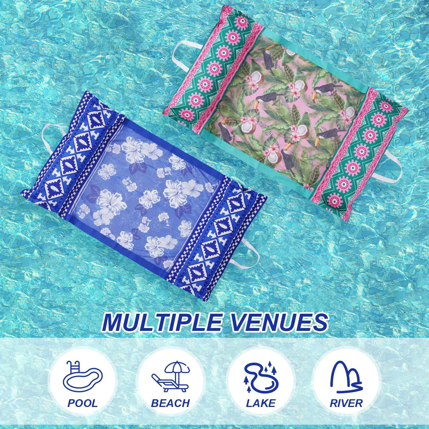 Tropical Fabric Water Hammock Float - Adult Inflatable Lounger Pool Float, Relaxing Swimming Circle Bed for Beach and Pool Fun