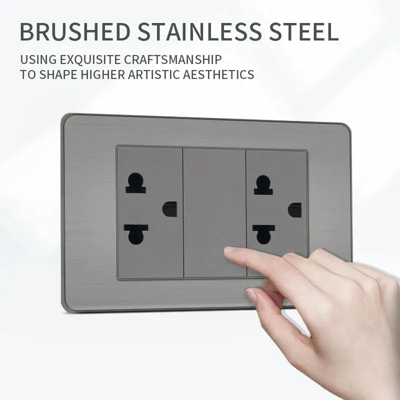 , US Switch, Thai Plug for Home & Office Use 118 Premium Stainless Steel Brushed Wall Socket with USB Type - C