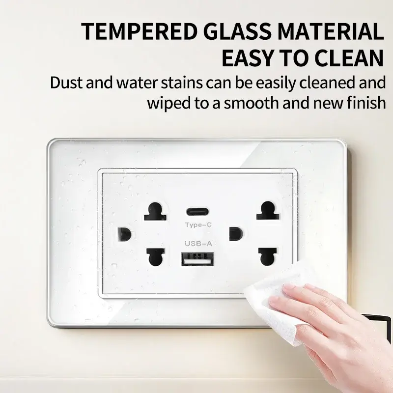 118 Series 118*75mm Tempered Glass US Thai Wall Socket Dual USB Type-C Ports Light Switch Smart Home Appliance 110V Home Office