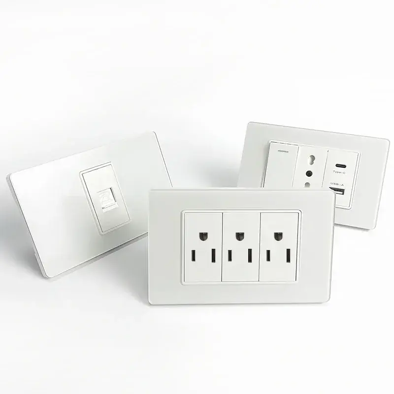 118 Series 118*75mm Tempered Glass US Thai Wall Socket Dual USB Type-C Ports Light Switch Smart Home Appliance 110V Home Office