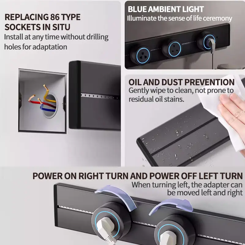 Hidden wall socket power rail 40cm 50cm aluminum alloy kitchen socket