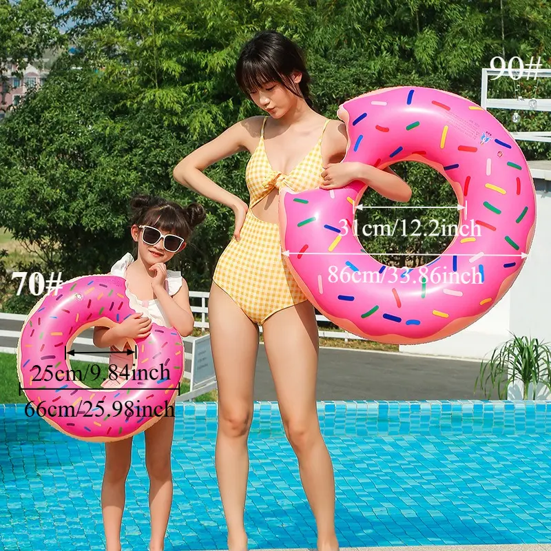 Inflatable Donut Swim Ring - Cute pink and brown pool float for adults fun summer swim ring for beach and backyard swimming