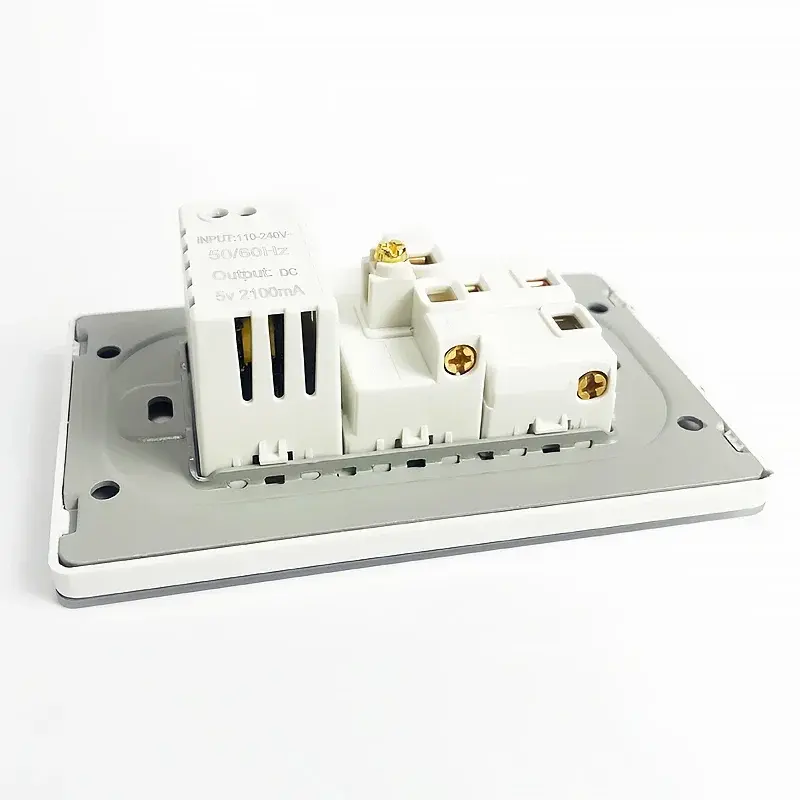T&I 118*75mm Tempered Glass US Wall Socket Thai USB Socket Plug with Dual USB Type-C Ports,Light Switch 110V