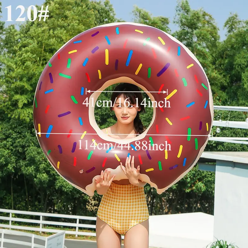 Inflatable Donut Swim Ring - Cute pink and brown pool float for adults fun summer swim ring for beach and backyard swimming