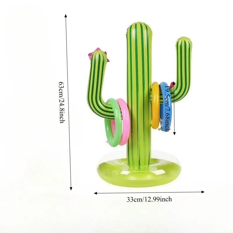 Inflatable Cactus Ring Toss Game - Fun PVC Party Toy for Kids and Adults Poolside Carnival Game Props Outdoor Summer Beach Party
