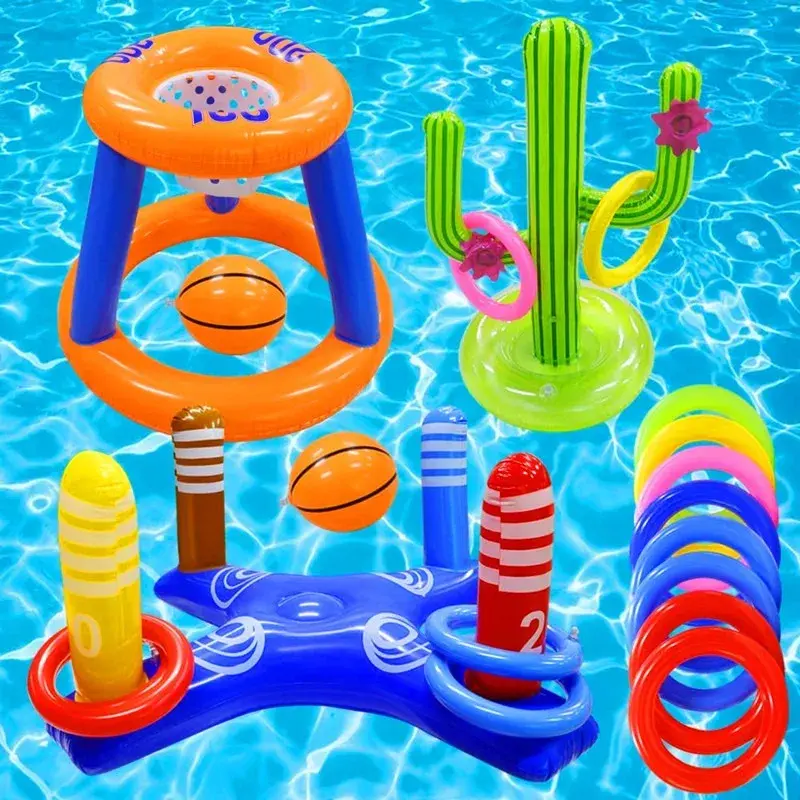 Inflatable Cactus Ring Toss Game - Fun PVC Party Toy for Kids and Adults Poolside Carnival Game Props Outdoor Summer Beach Party