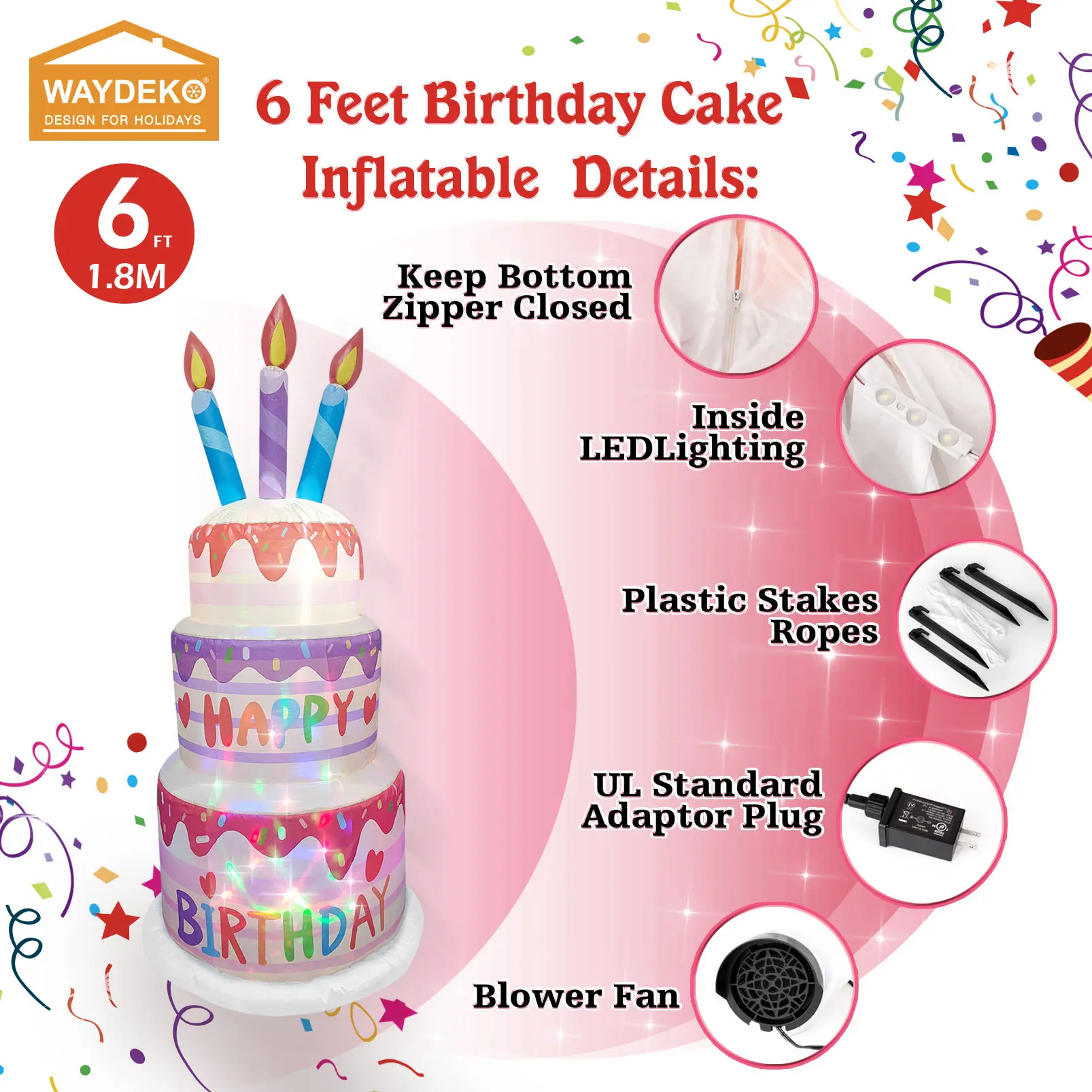 Inflatable Birthday Cake Decorations, Birthday Cake Blow up Decorations for Birthday Party Home Celebration Decoration 6 Ft Tall