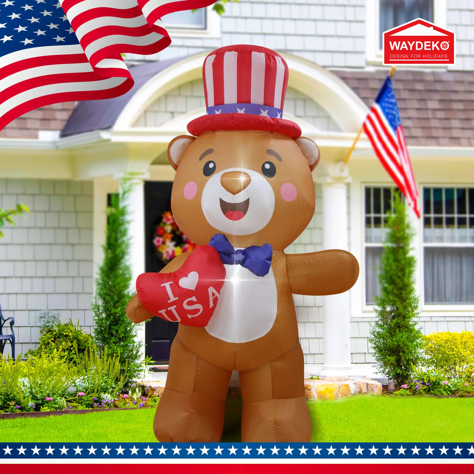 Patriotic Inflatable Independence Day 4th of July Bear/Dinosaur/Nutcracker Blow Up Holiday Party Garden Yard Lawn Outdoor Decor