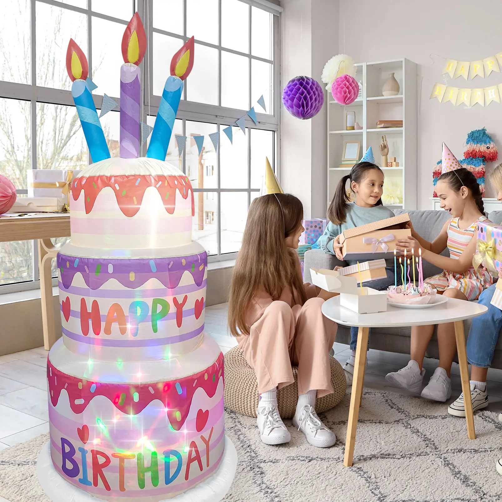 Inflatable Birthday Cake Decorations, Birthday Cake Blow up Decorations for Birthday Party Home Celebration Decoration 6 Ft Tall