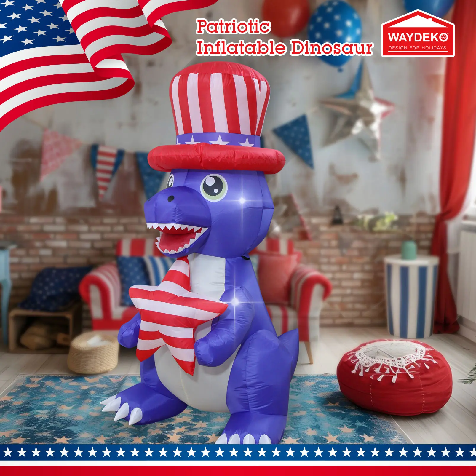 Patriotic Inflatable Independence Day 4th of July Bear/Dinosaur/Nutcracker Blow Up Holiday Party Garden Yard Lawn Outdoor Decor