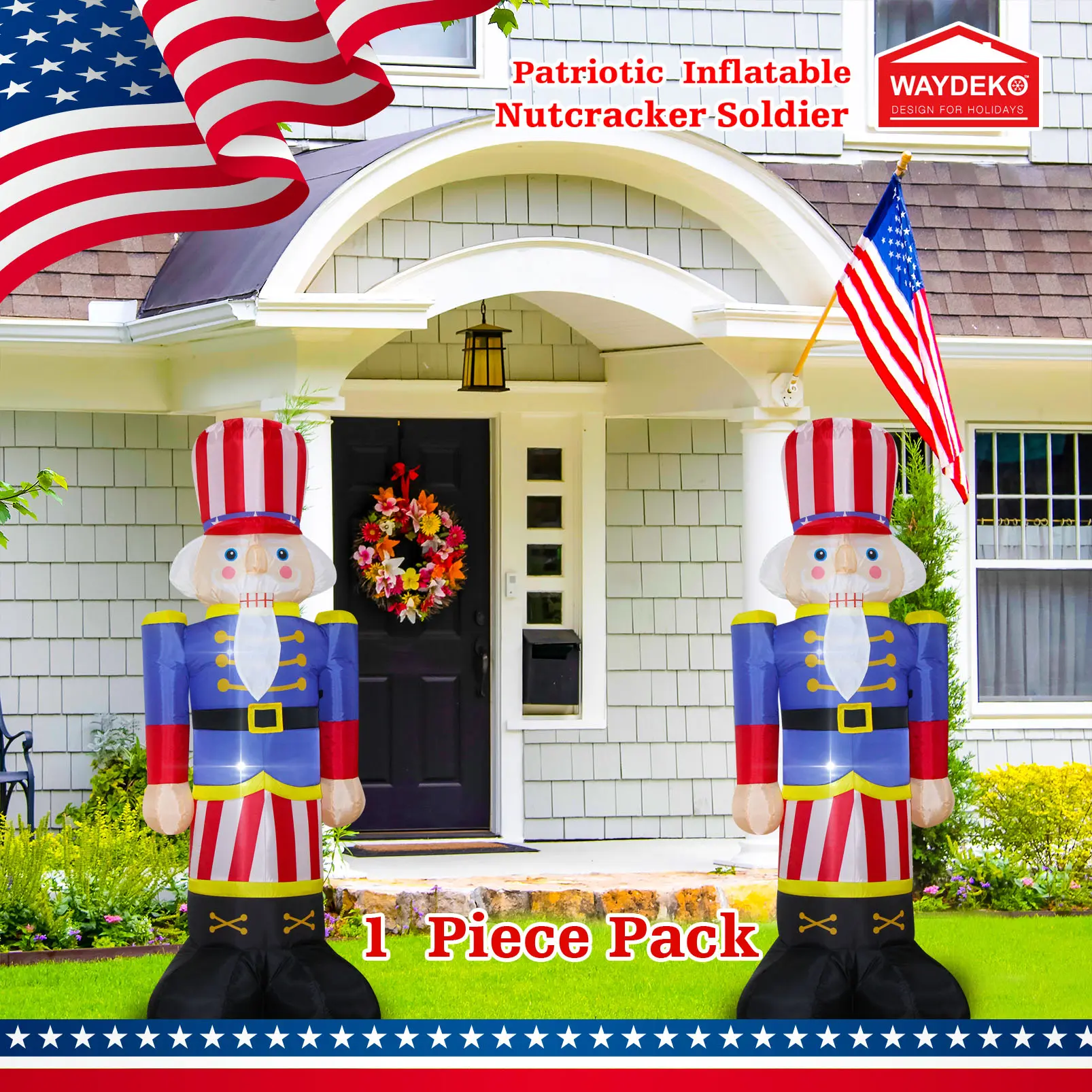 Patriotic Inflatable Independence Day 4th of July Bear/Dinosaur/Nutcracker Blow Up Holiday Party Garden Yard Lawn Outdoor Decor