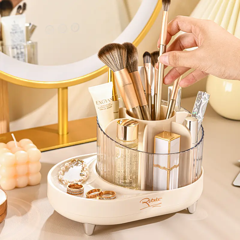 Rotating Makeup Organizer Box – 360° Spinning Cosmetic Storage Case with Compartments for Vanity, Dresser, or Bathroom