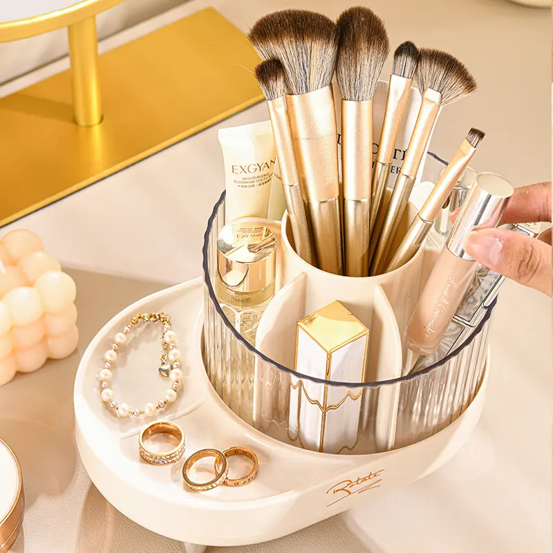 Rotating Makeup Organizer Box – 360° Spinning Cosmetic Storage Case with Compartments for Vanity, Dresser, or Bathroom