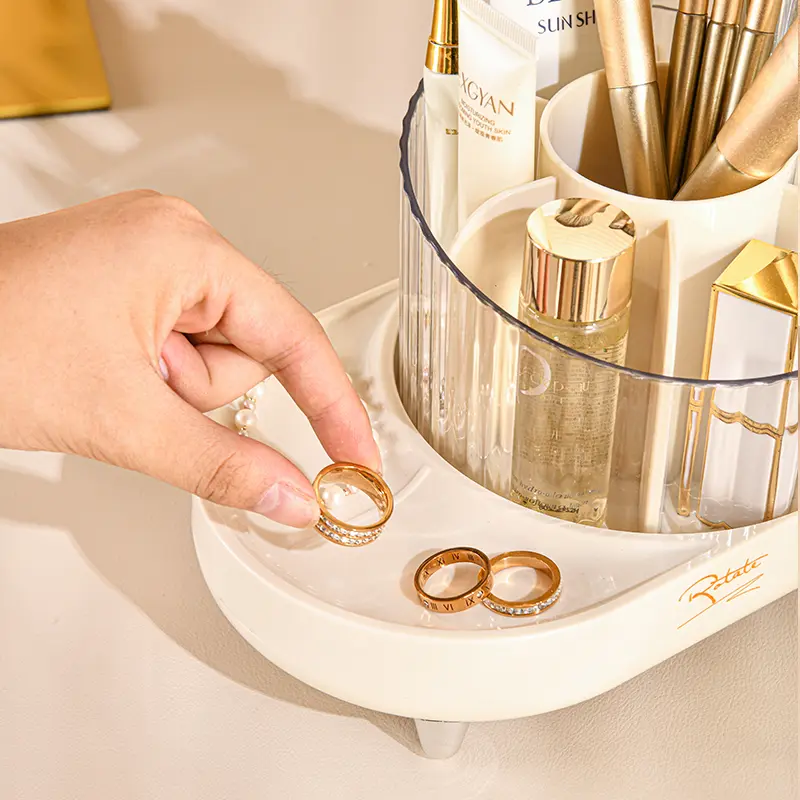Rotating Makeup Organizer Box – 360° Spinning Cosmetic Storage Case with Compartments for Vanity, Dresser, or Bathroom