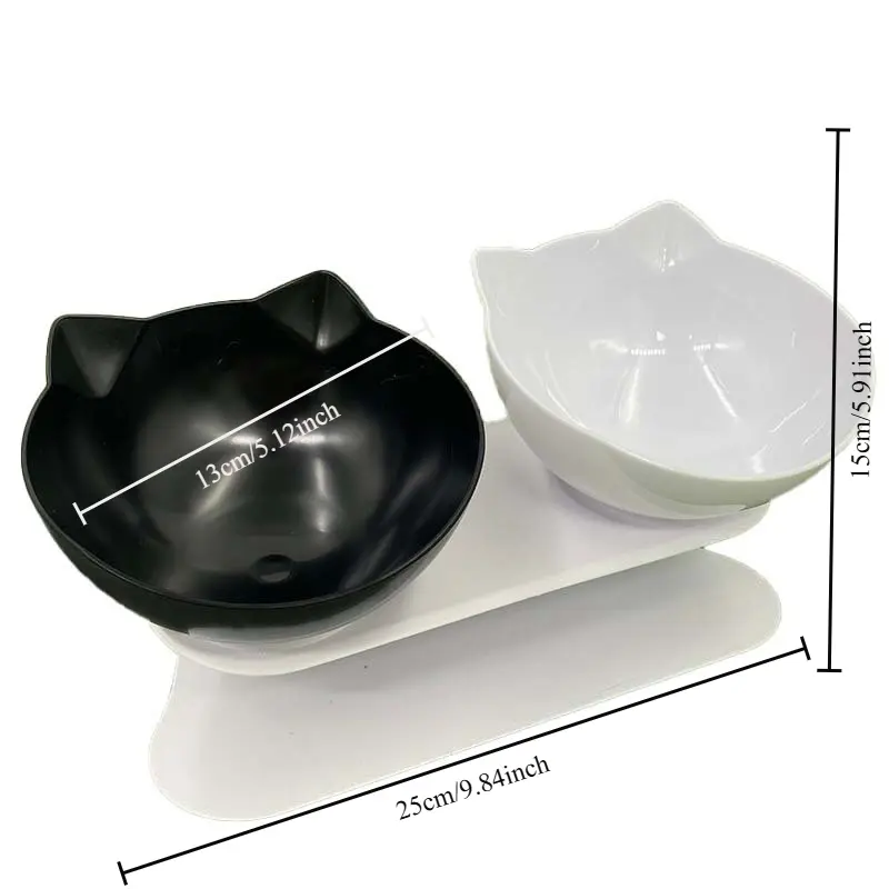 1PC Cat bowl neck protection oblique mouth non-slip transparent double bowl integrated drinking water feeding bowl pet supplies