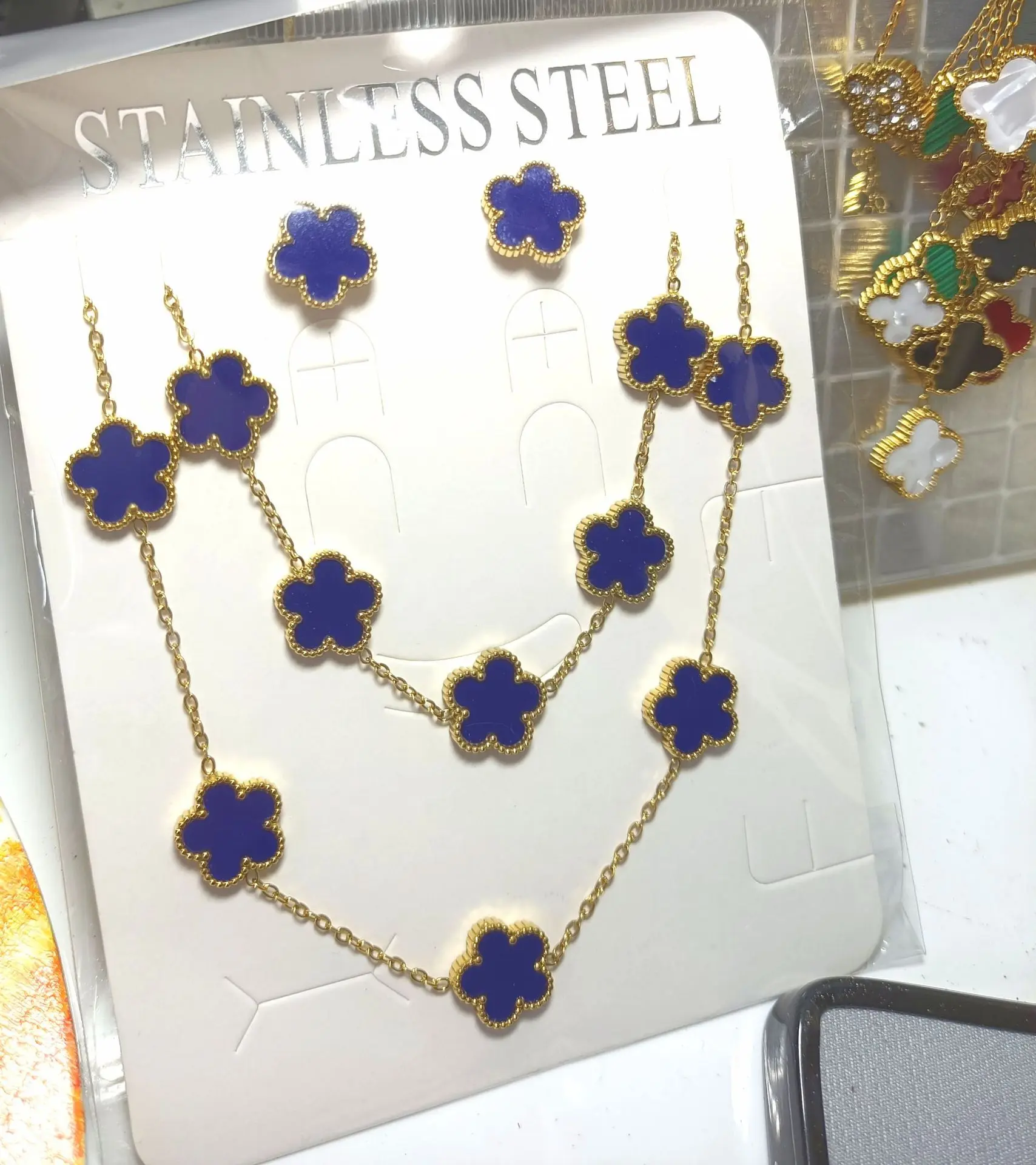 Hot Selling Stainless Steel Shell Plant Five Leaf Flower Set For Women's Jewelry Accessories Simple And Non Fading Clover Gift