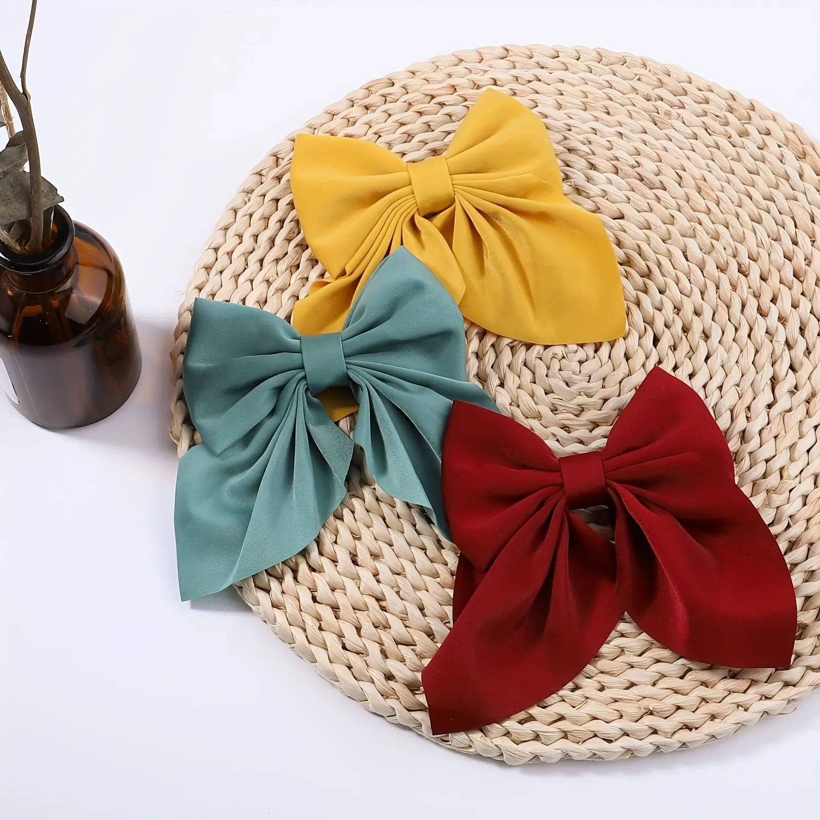 Solid Satin Ribbon Bow Hair Clip – Korean Preppy Style Hair Accessory for Girls – Elegant School Look, Cute Gift for Daily Wear