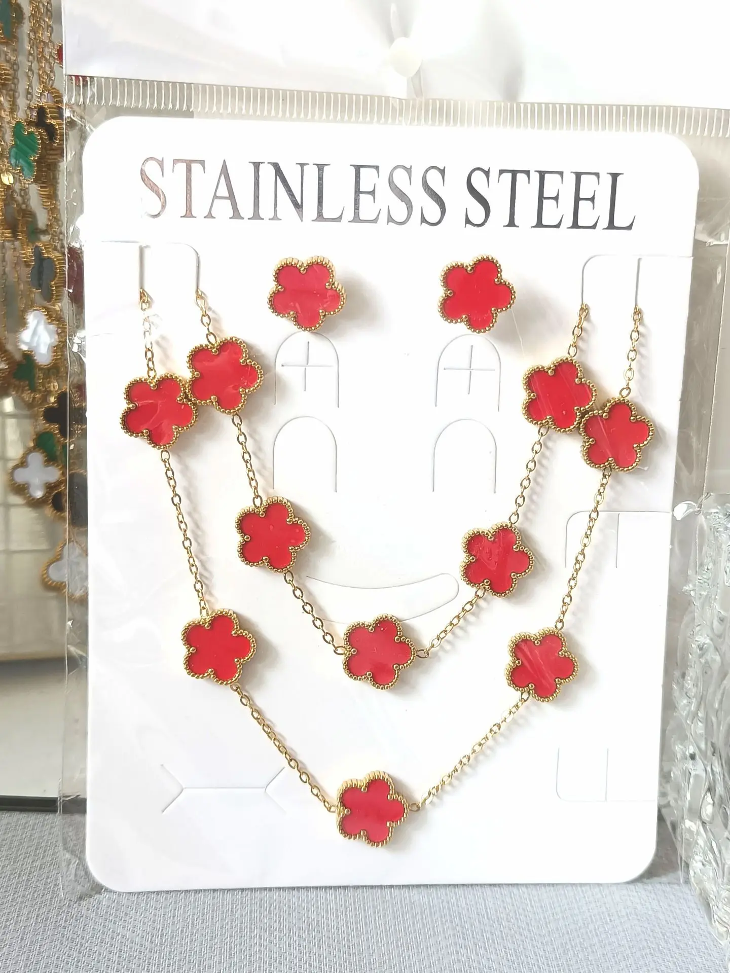 Hot Selling Stainless Steel Shell Plant Five Leaf Flower Set For Women's Jewelry Accessories Simple And Non Fading Clover Gift