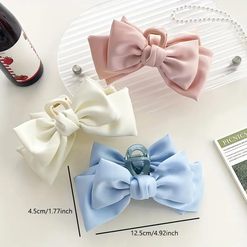 1PC/4PCS Women's Sweet Satin Big Bow Hairpin Head Is Suitable for Everyday Wear Weddings, Engagements, Proms, Birthdays